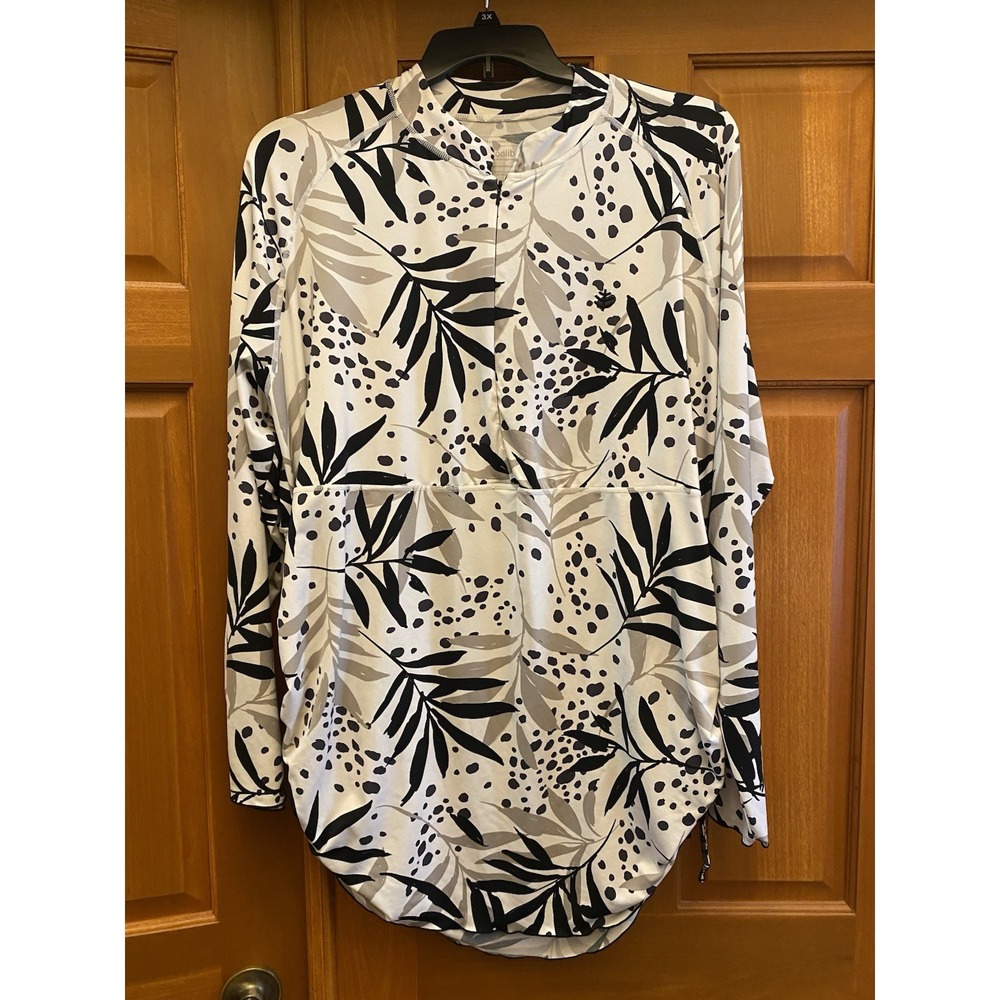 Coolibar Womens 3X Plus Size Long Tunic Shirt UPF50+ Sun Protection White Ruched